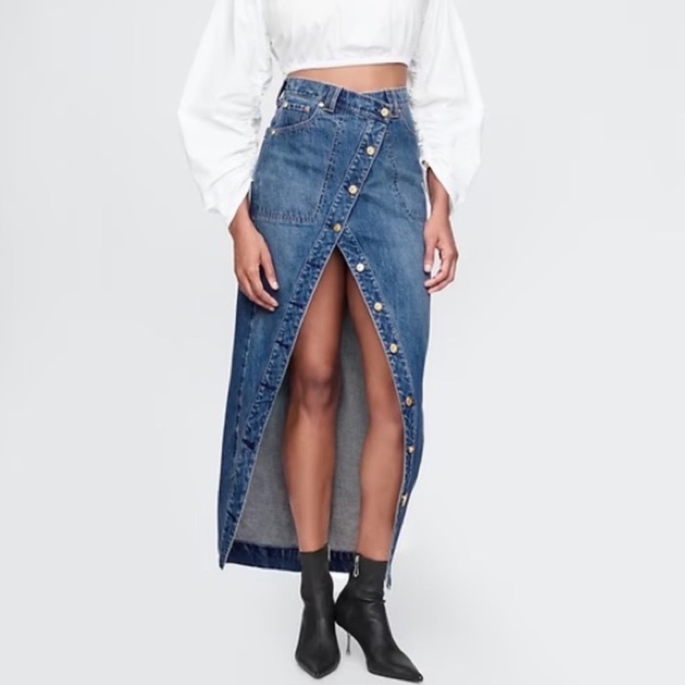 NEW GAP x Cult Gaia Asymmetrical Denim Skirt 27 4 Button Front